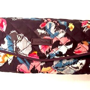 Vera Bradley Quilted Floral Cosmetic Bag- Maroon, Pink, and Blue Floral